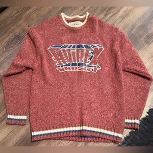 Avirex Men's Burgendy and Blue Crewneck Wool Sweater - size XL